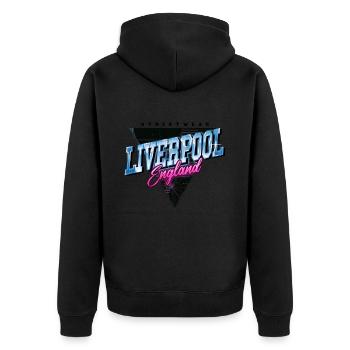 Liverpool England UK Stadt Skyline Vintage Retro - Unisex Premium Bio Zip Hoodie - Schwarz - Hinten - Nico (187cm)