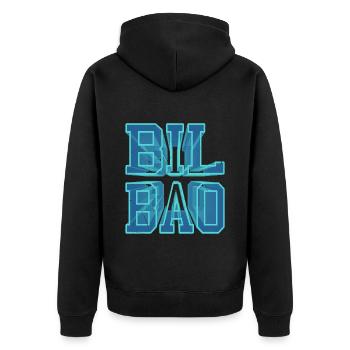 Bilbao Spanien Stadt 3D Schrift Skyline Urlaub - Unisex Premium Bio Zip Hoodie - Schwarz - Hinten - Nico (187cm)