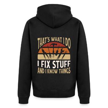 I repair things artisan craft vintage - Unisex Premium Organic Zip Hoodie - black - Back - Nico (187cm)