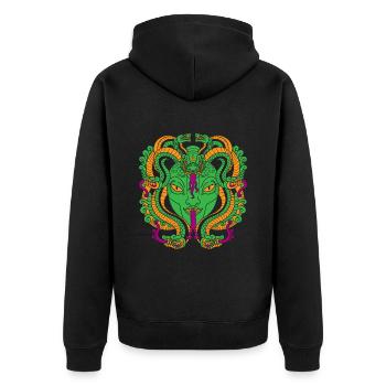Medusa Gesicht Schlangenfrau - Unisex Premium Bio Zip Hoodie - Schwarz - Hinten - Nico (187cm)