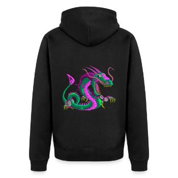 Metalldrache Mechdragon Drache aus Metall - Unisex Premium Bio Zip Hoodie - Schwarz - Hinten - Nico (187cm)