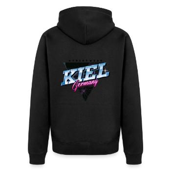 Kiel Germany City Skyline Vintage Retro - Unisex Premium Organic Zip Hoodie - black - Back - Nico (187cm)