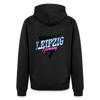 Leipzig Deutschland Stadt Skyline Vintage Retro - Unisex Premium Bio Zip Hoodie - Schwarz - Hinten - Nico (187cm)
