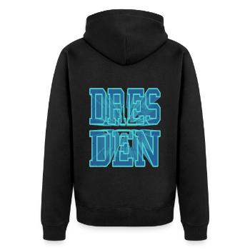 Dresden Deutschland Stadt 3D Schrift Skyline - Unisex Premium Bio Zip Hoodie - Schwarz - Hinten - Nico (187cm)