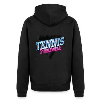 Tennis Sport Vintage Retro Streetwear Spieler - Unisex Premium Bio Zip Hoodie - Schwarz - Hinten - Nico (187cm)