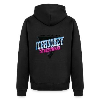 Eishockey Sport Neon Vintage Retro Streetwear - Unisex Premium Bio Zip Hoodie - Schwarz - Hinten - Nico (187cm)
