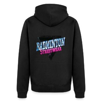 Badminton Federball Sport Spieler Vintage Retro - Unisex Premium Bio Zip Hoodie - Schwarz - Hinten - Nico (187cm)