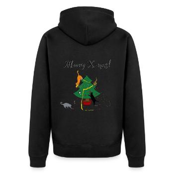 Meowy X mas mayhem - Unisex Premium Bio Zip Hoodie - Schwarz - Hinten - Nico (187cm)