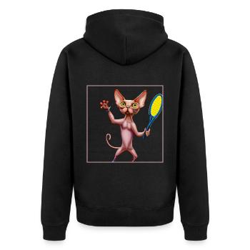 Tennis Sphynx Cat - Unisex Premium Organic Zip Hoodie - black - Back - Nico (187cm)