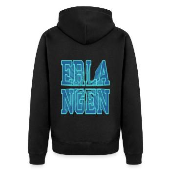 Erlangen Deutschland Stadt 3D Schrift Skyline - Unisex Premium Bio Zip Hoodie - Schwarz - Hinten - Nico (187cm)
