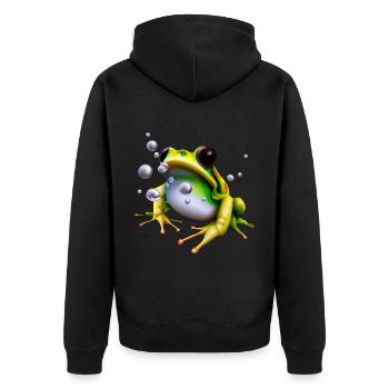 Frosch Wassertropfen - Unisex Premium Bio Zip Hoodie - Schwarz - Hinten - Nico (187cm)