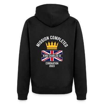 Mission accomplie / King Charles 3e (4C) - Veste à capuche bio Premium Unisexe - noir - Dos - Nico (187cm)