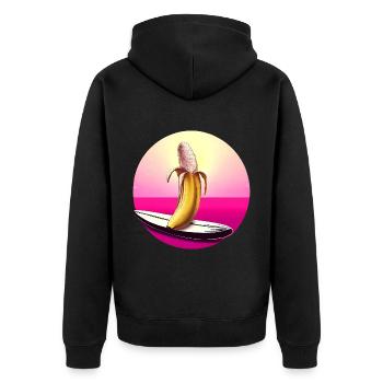 Surfing Banana Sunset - Unisex Premium Organic Zip Hoodie - black - Back - Nico (187cm)