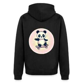 Skateboard panda in sunset - Unisex Premium Organic Zip Hoodie - black - Back - Nico (187cm)