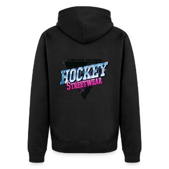 Hockey Field Hockey Player Sport Fan Neon Vintage - Unisex Premium Organic Zip Hoodie - black - Back - Nico (187cm)