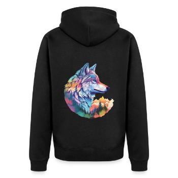Wolf Wolf’s Head Nature Wilderness Forest Trees Art coloré - Veste à capuche bio Premium Unisexe - noir - Dos - Nico (187cm)