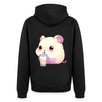 Kawaii Hamster mit Bubble Tea - Unisex Premium Bio Zip Hoodie - Schwarz - Hinten - Nico (187cm)