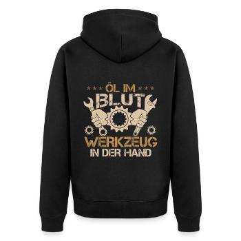 Lustiges Mechaniker Öl Automechaniker Werkstatt - Unisex Premium Bio Zip Hoodie - Schwarz - Hinten - Nico (187cm)