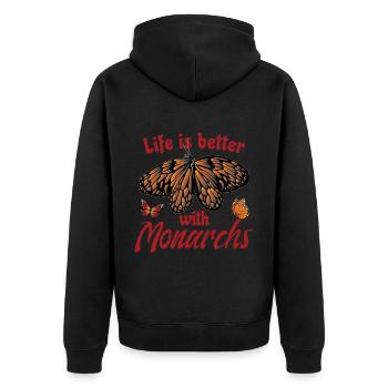 Das Leben ist besser mit Monarchen - Unisex Premium Bio Zip Hoodie - Schwarz - Hinten - Nico (187cm)