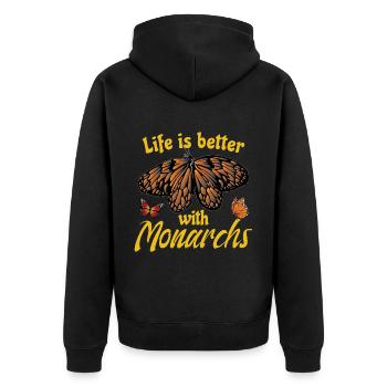 Das Leben ist besser mit Monarchen - Unisex Premium Bio Zip Hoodie - Schwarz - Hinten - Nico (187cm)