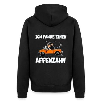 Ich fahre einen Affenzahn Lustiger Affe im Auto - Unisex Premium Bio Zip Hoodie - Schwarz - Hinten - Nico (187cm)