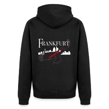 Frankfurt nur hier schlägt mein Fussballherz - Unisex Premium Bio Zip Hoodie - Schwarz - Hinten - Nico (187cm)