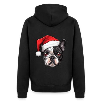 Französische Bulldogge Hund Kopf Weihnachten - Unisex Premium Bio Zip Hoodie - Schwarz - Hinten - Nico (187cm)
