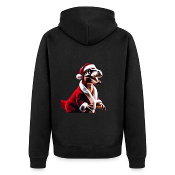 T-Rex als Weihnachtsmann - Unisex Premium Bio Zip Hoodie - Schwarz - Hinten - Nico (187cm)