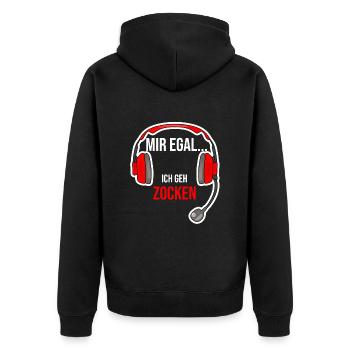 Gaming Zocken Gamer Zocker Spruch Headset - Unisex Premium Bio Zip Hoodie - Schwarz - Hinten - Nico (187cm)