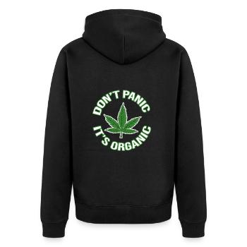 Weed, Chanvre, Feuille, Fumée - Pas de panique, c’est bio - Veste à capuche bio Premium Unisexe - noir - Dos - Nico (187cm)