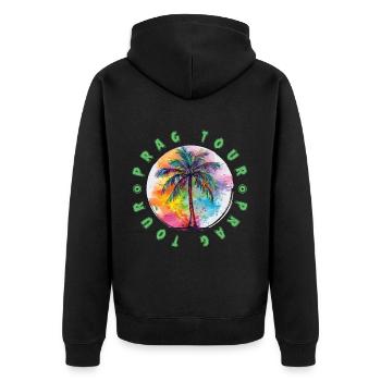 Prag Tour Urlaub Plame Bunt - Unisex Premium Bio Zip Hoodie - Schwarz - Hinten - Nico (187cm)