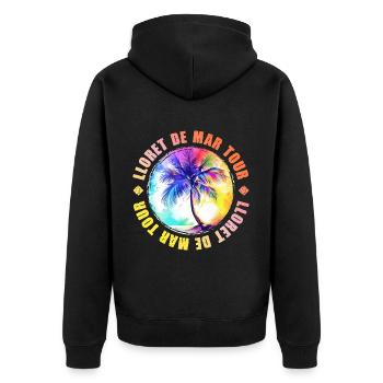 Lloret De Mar Tour Bunt - Unisex Premium Bio Zip Hoodie - Schwarz - Hinten - Nico (187cm)