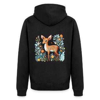 Reh Waldlandschaft Farn Hirsch für Naturfreunde - Unisex Premium Bio Zip Hoodie - Schwarz - Hinten - Nico (187cm)