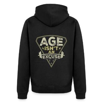 Alter ist keine Ausrede Workout Fitness Gym - Unisex Premium Bio Zip Hoodie - Schwarz - Hinten - Nico (187cm)