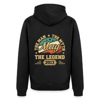 Mai 2013 - Geburtstagsgeschenk geboren im Mai 2013 - Unisex Premium Bio Zip Hoodie - Schwarz - Hinten - Nico (187cm)