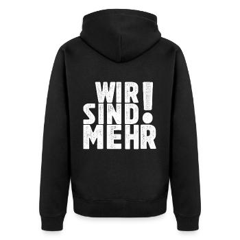 Wir sind mehr! - Einheit in Vielfalt - Unisex Premium Bio Zip Hoodie - Schwarz - Hinten - Nico (187cm)
