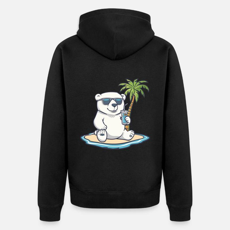 Eisbär Sommer Strand Urlaub - Unisex Premium Bio Zip Hoodie - Schwarz