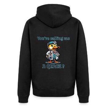 Quack Enten Design - Unisex Premium Bio Zip Hoodie - Schwarz - Hinten - Nico (187cm)