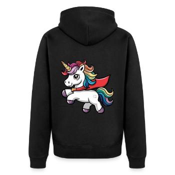 Lustiges Einhorn als Held für einen Superheld - Unisex Premium Bio Zip Hoodie - Schwarz - Hinten - Nico (187cm)