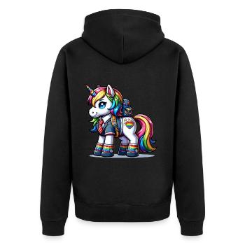 Cute Schoolboy Unicorn - Unisex Premium Bio Zip Hoodie - Schwarz - Hinten - Nico (187cm)