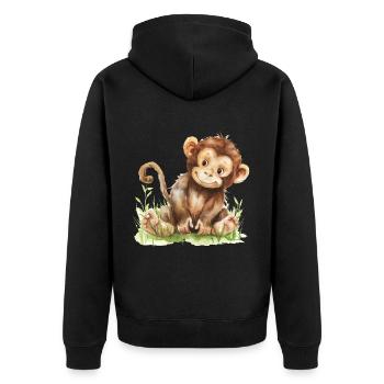 Cute Baby Monkey Watercolor - Unisex Premium Bio Zip Hoodie - Schwarz - Hinten - Nico (187cm)