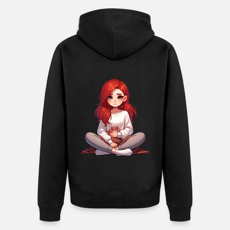 Fille réfléchie avec bouillotte - Veste à capuche bio Premium Unisexe - noir