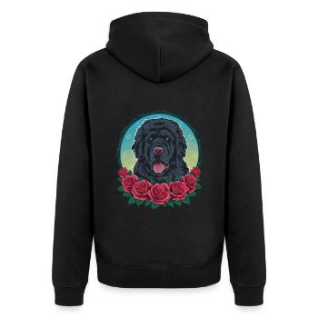 Mignon dessin animé Terre-Neuve chien avec des roses - Veste à capuche bio Premium Unisexe - noir - Dos - Nico (187cm)