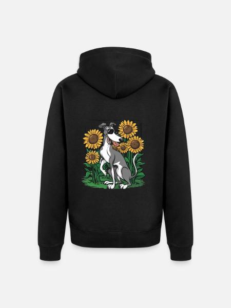 Lévrier et tournesols - Veste à capuche bio Premium Unisexe - noir