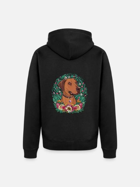 Rhodesian Ridgeback et belles fleurs - Veste à capuche bio Premium Unisexe - noir