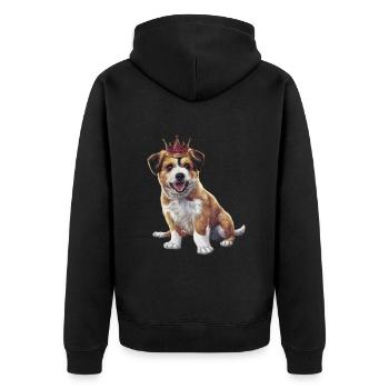 Cute Briard Dog with Lock and Crown - Unisex Premium Organic Zip Hoodie - black - Back - Nico (187cm)