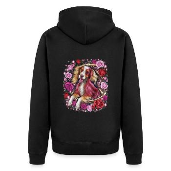 Cartoon Irish Setter with Roses - Unisex Premium Organic Zip Hoodie - black - Back - Nico (187cm)