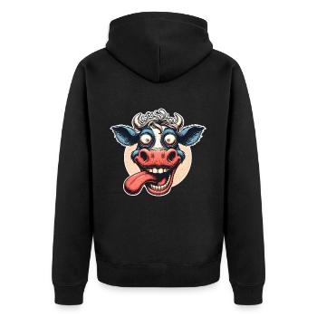 Cow Crazy - Unisex Premium Organic Zip Hoodie - black - Back - Nico (187cm)