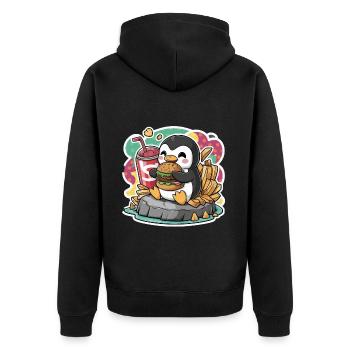 Pingouin avec boisson gazeuse, burger, frites - Veste à capuche bio Premium Unisexe - noir - Dos - Nico (187cm)