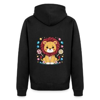 Mignon lion kawaii avec des bonbons - Veste à capuche bio Premium Unisexe - noir - Dos - Nico (187cm)